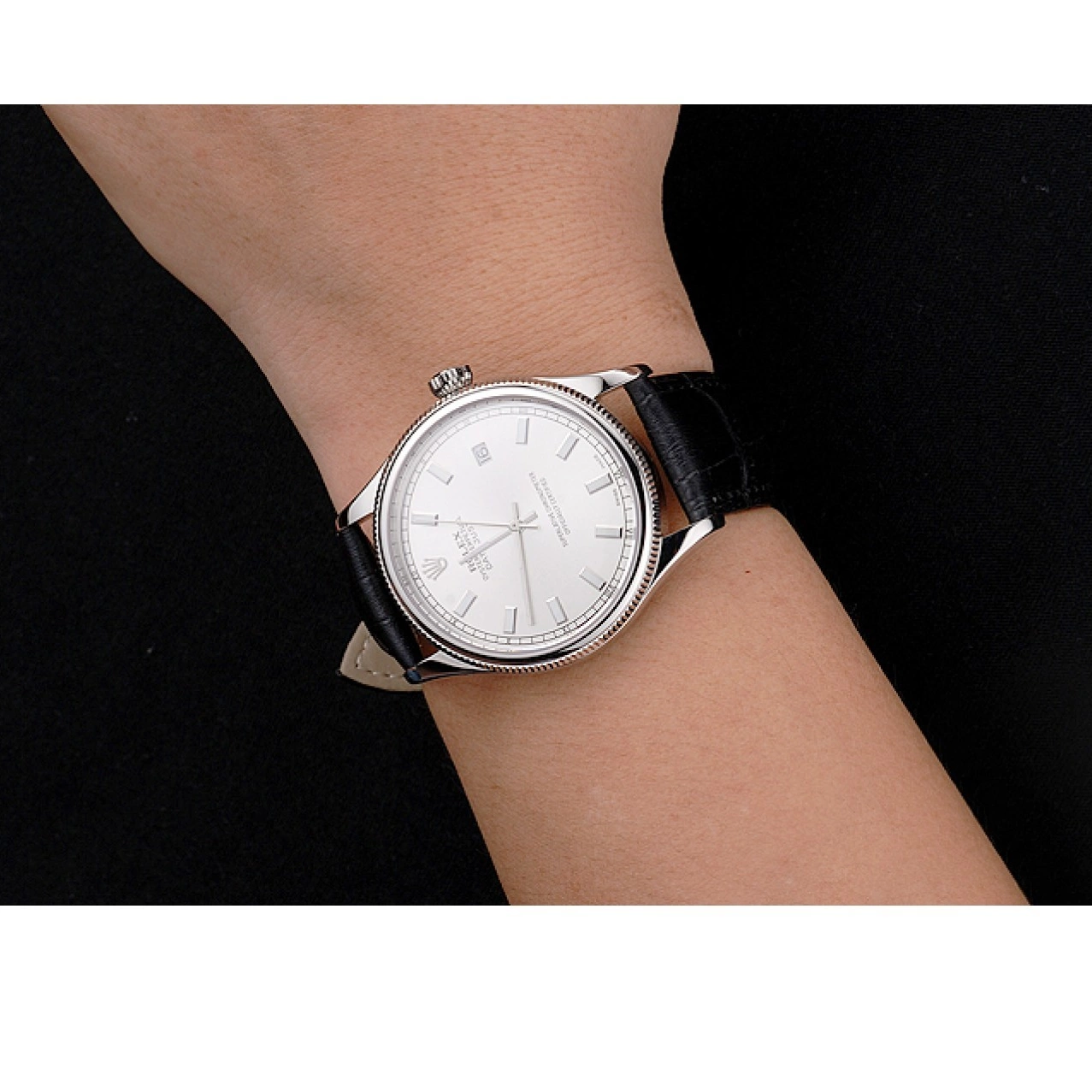 Aaa replica watch Dial Case Datejust Rolex Stainless Swiss Black Steel Strap Leather White 0723
